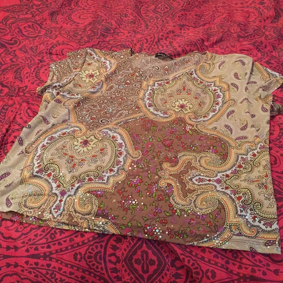 Vintage silky color block pop blouse L ... ^^^